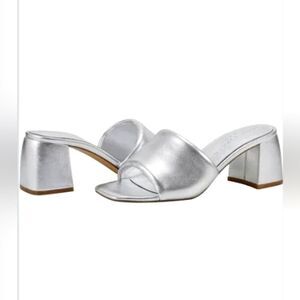 NWT Marc Fisher Nombra Silver Leather Mule Slides Size 10